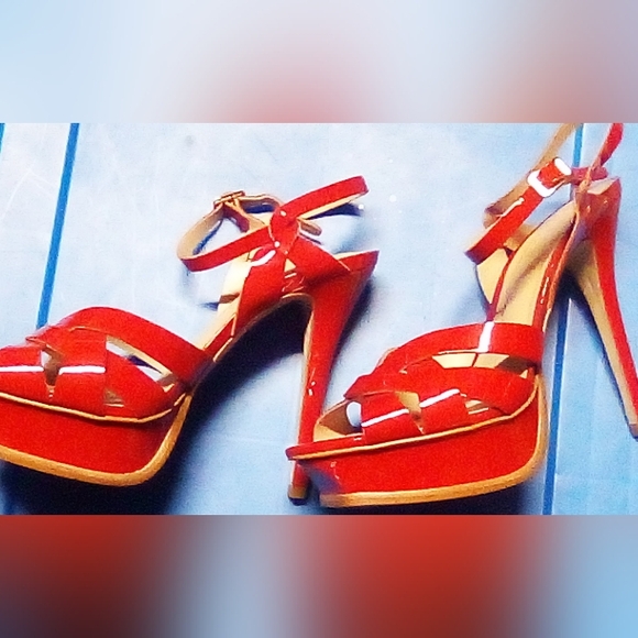 OFFICE LONDON Red Patent Leather Strappy Platform Sandals - Picture 4 of 8